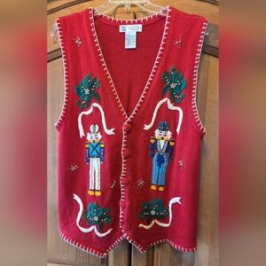 Vintage Studio Collection Red Christmas Sweater Vest Nutcracker Size 1X